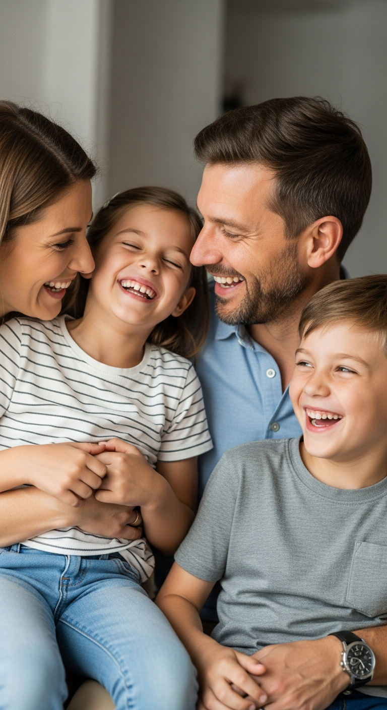smiling family, taking out insurance